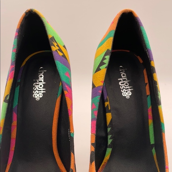 Aztec Print Platform High Heels Shoes Charlotte Russe Size 8 Colorful Canvas - Picture 14 of 15